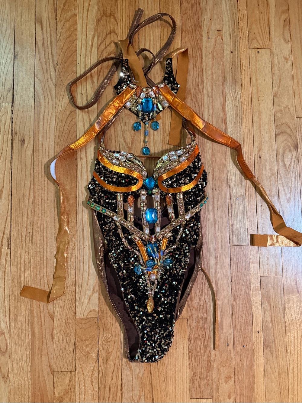 Hand Crafted Black and Gold Jeweled One-Piece